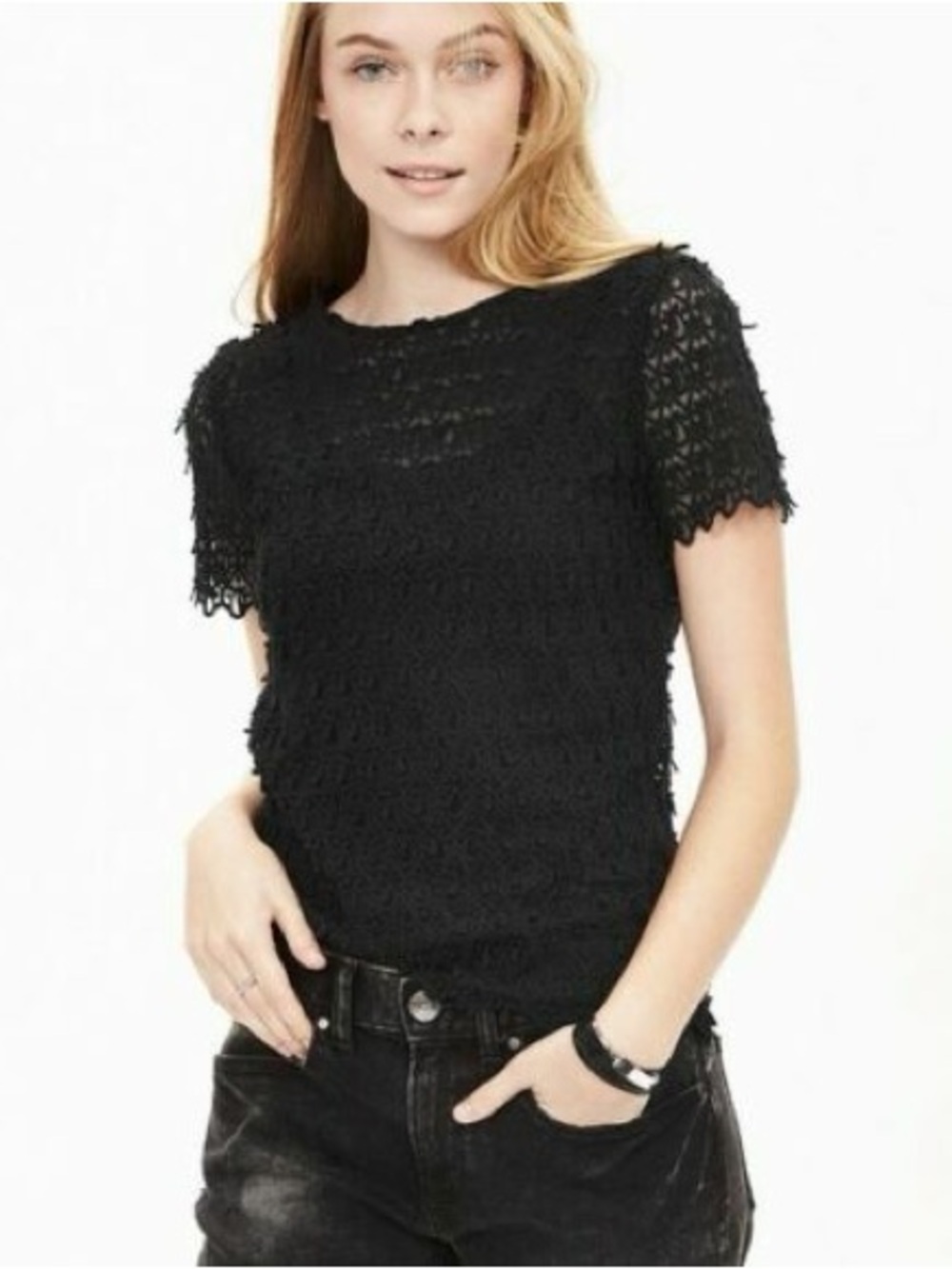 Banana Republic Lace Short-Sleeve Women's Top, Zipper back, Small